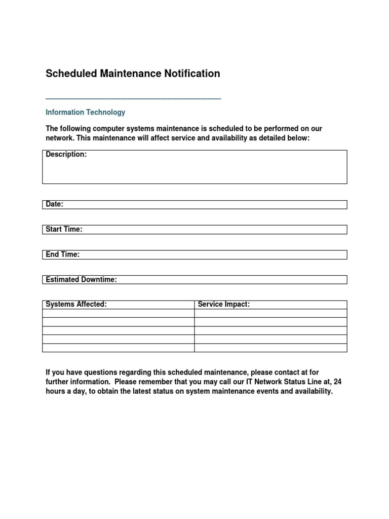 Scheduled Maintenance Notification | PDF