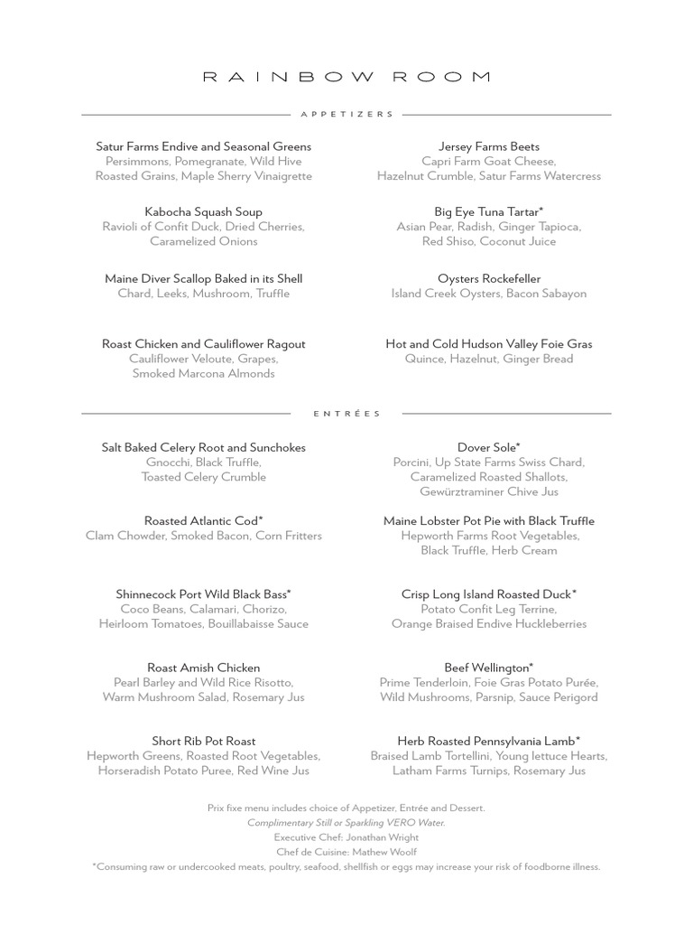 Rainbow Room Dinner and Dancing Menu Food And Drink Food & Wine