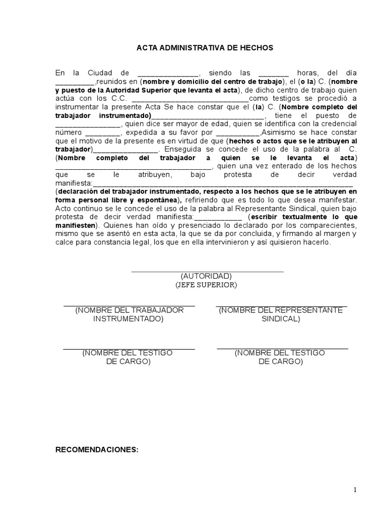 Formato de Acta Administrativa | PDF