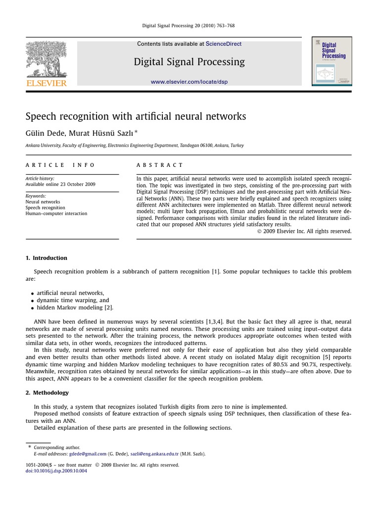 Speech Recognition With Artificial Neural Networks | PDF | Artificial ...