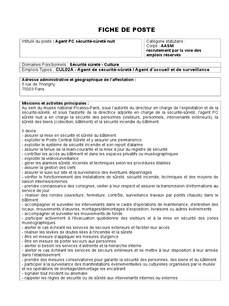 1 Poste Agent Pc Securite Surete Nuit Pdf Securite Bien Etre