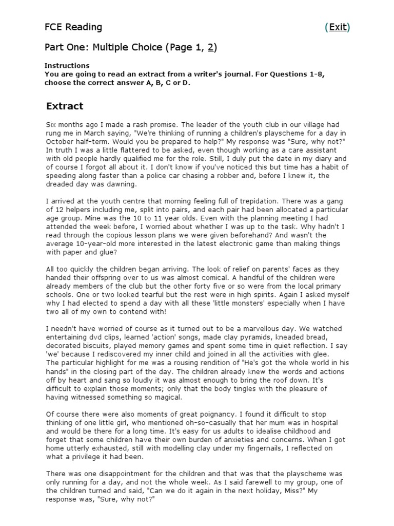 Fce Reading Test Pdf