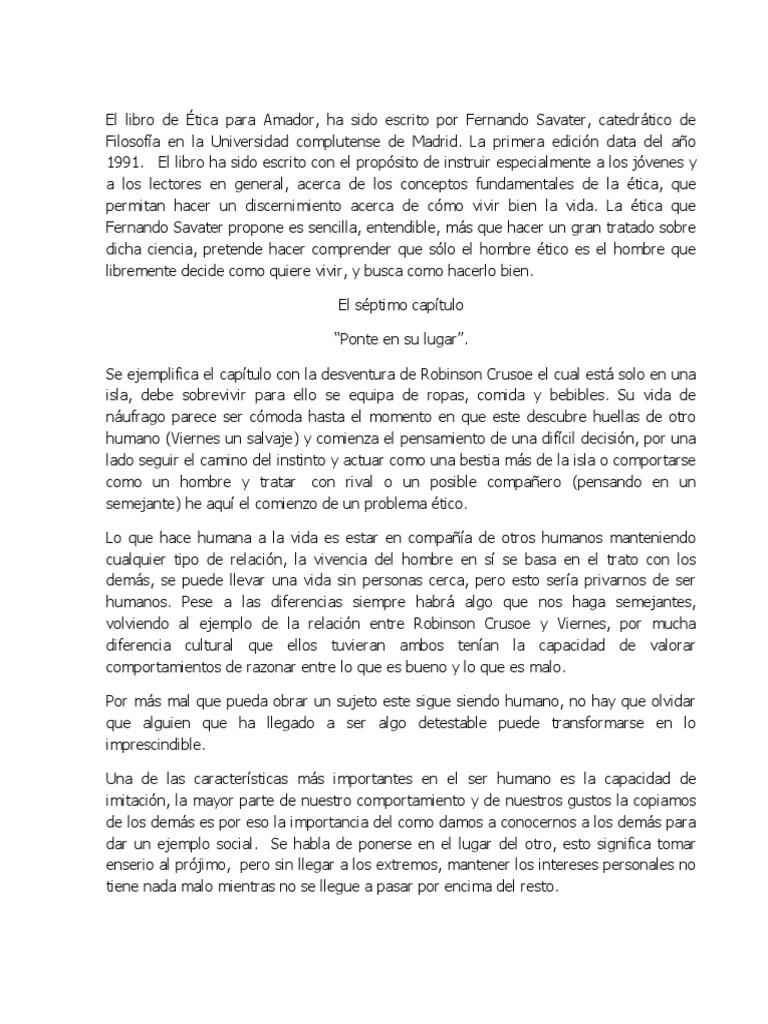Etica para Amador Capitulo 7 PDF Robinson Crusoe Homo Sapiens