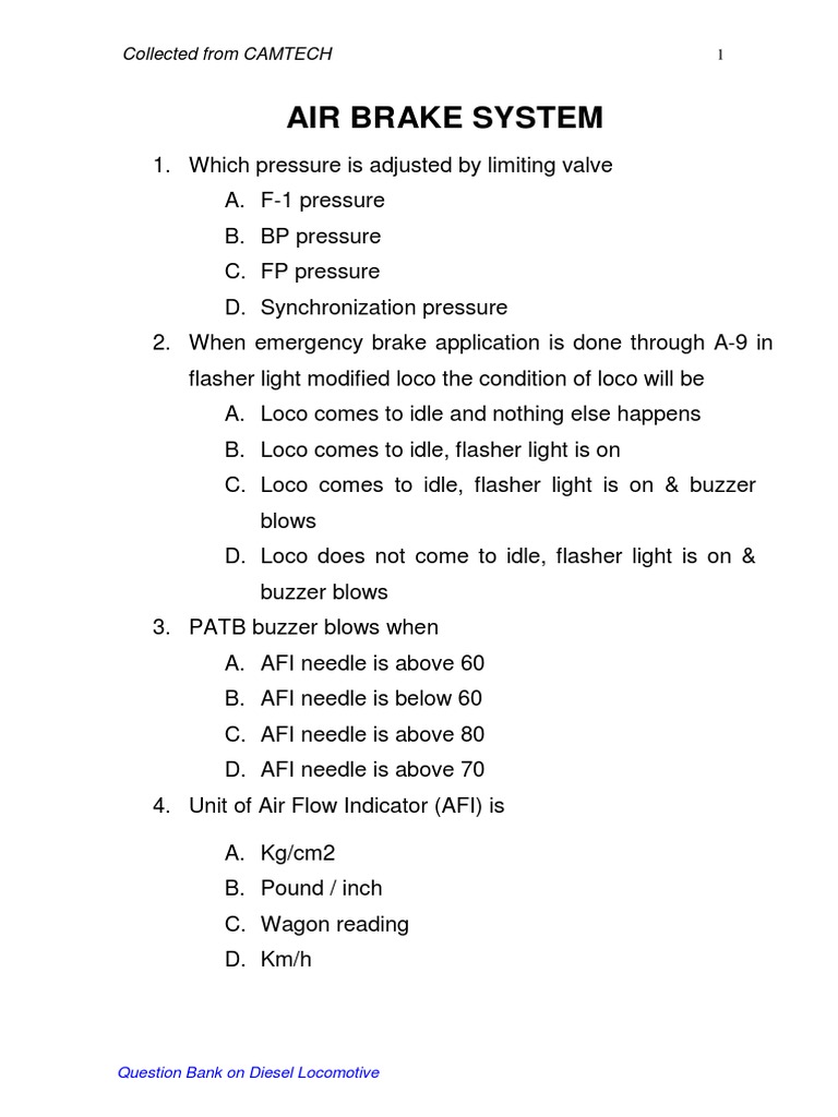 CAMTECH Question Bank Locos PDF Diesel Engine Engines