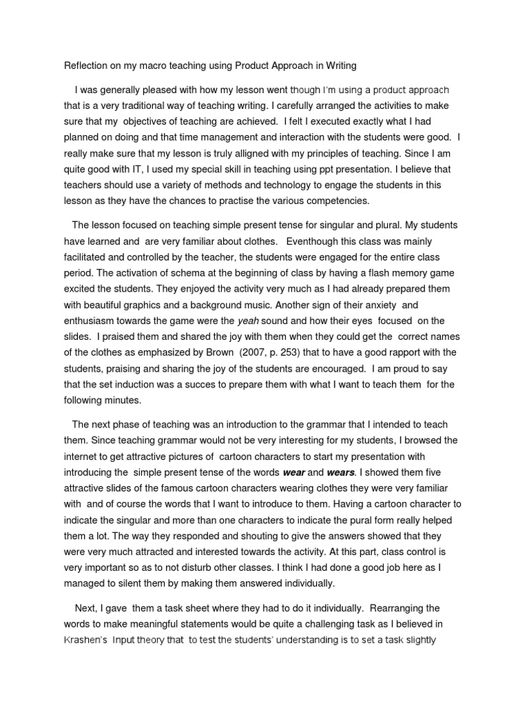Reflection On My Macro Teaching Using Product Approach in Writing | PDF ...