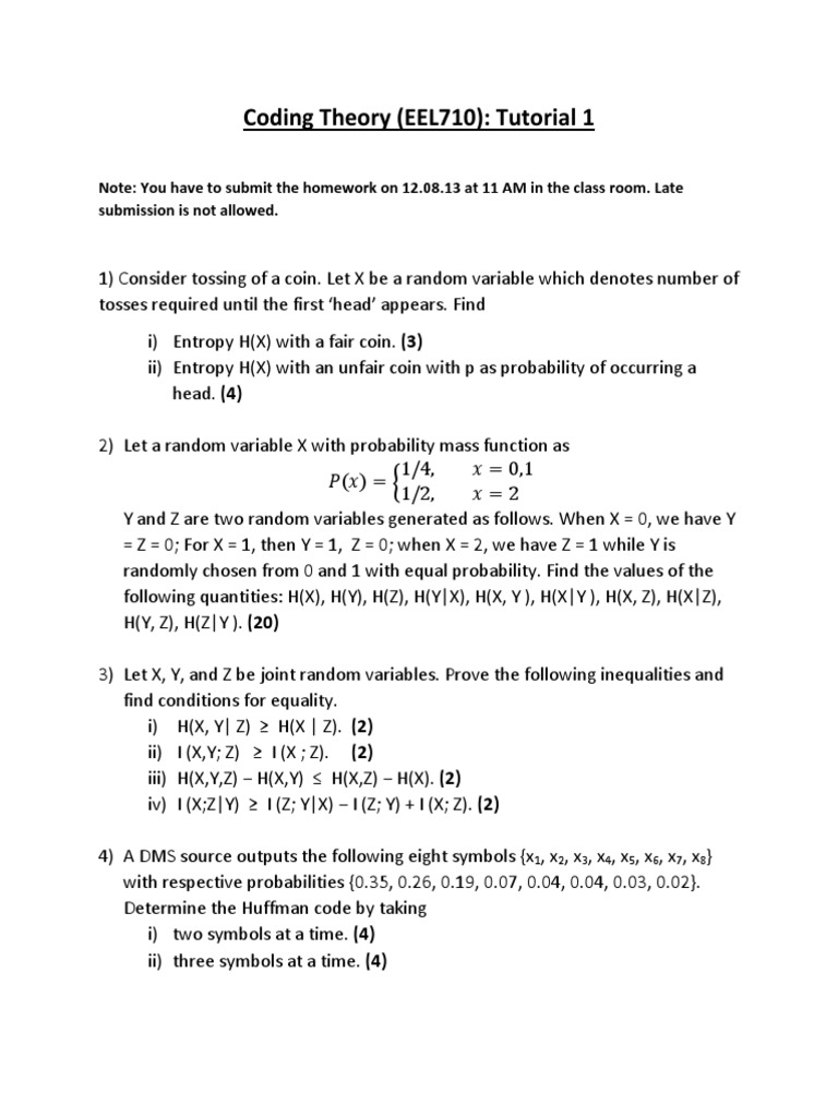 Tutorial 1 Eel710 Random Variable Probability And Statistics