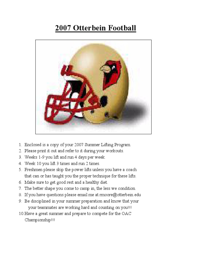 Otterbein Football Workout PDF Anatomical Terms Of Motion Weight Training