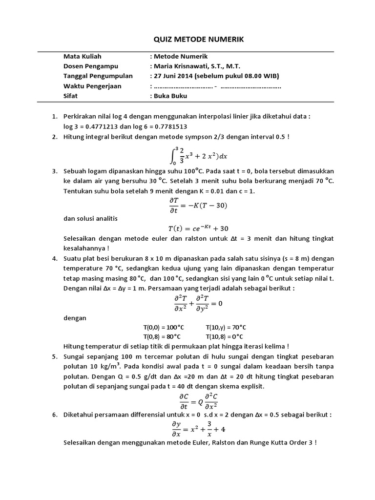 Soal Metode Numerik Take Home