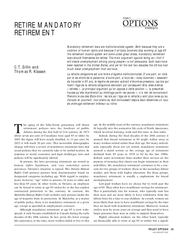 Retire Mandatory Retirement PDF Ageism Employment