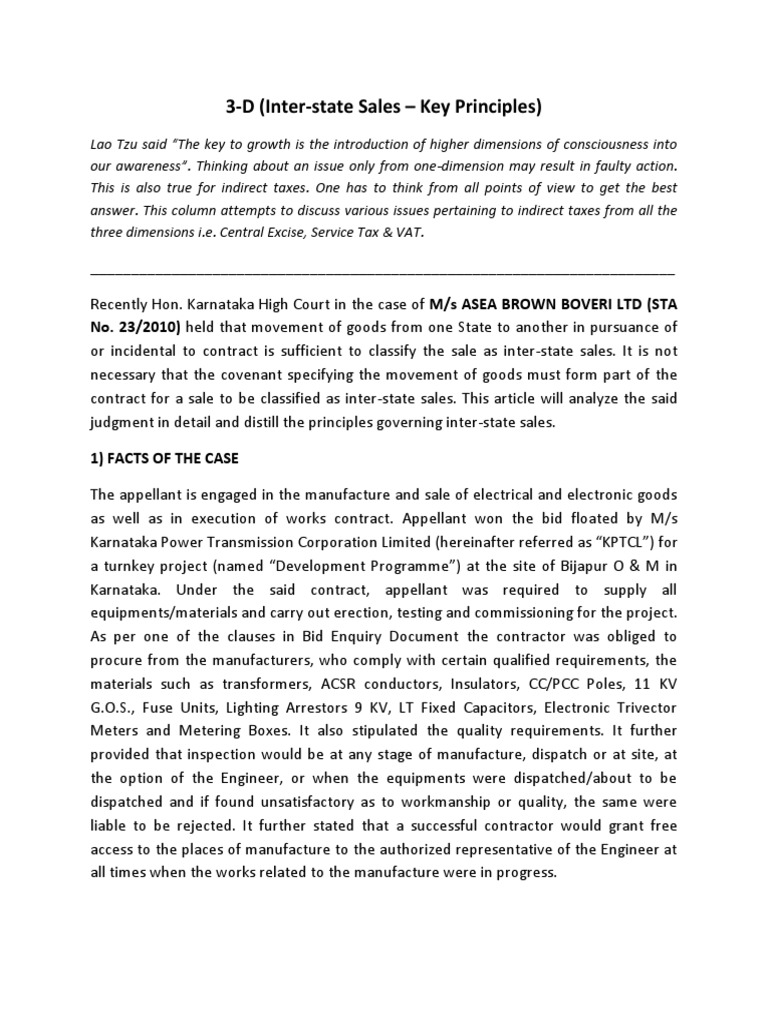 Inter-State Sales Tax Principles Explained | PDF | Contractual Term ...