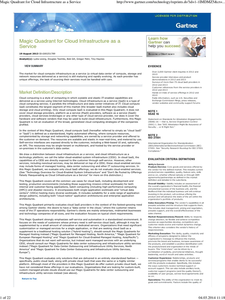 Magic Quadrant For Cloud Infrastructure As A Service: Market Definition ...