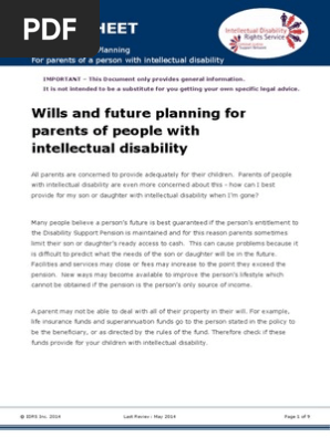 Factsheet Wills for Parents of People With Intellectual Disability
