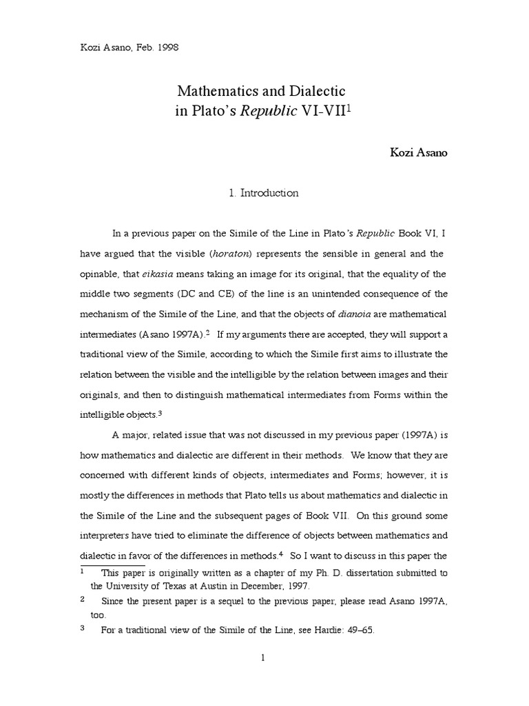 Mathematics and Dialectic in Plato's Republic VIVII Kozi Asano PDF