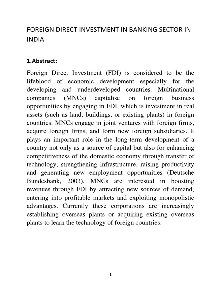 FdI in Banking Sector in India | PDF | Foreign Direct Investment ...