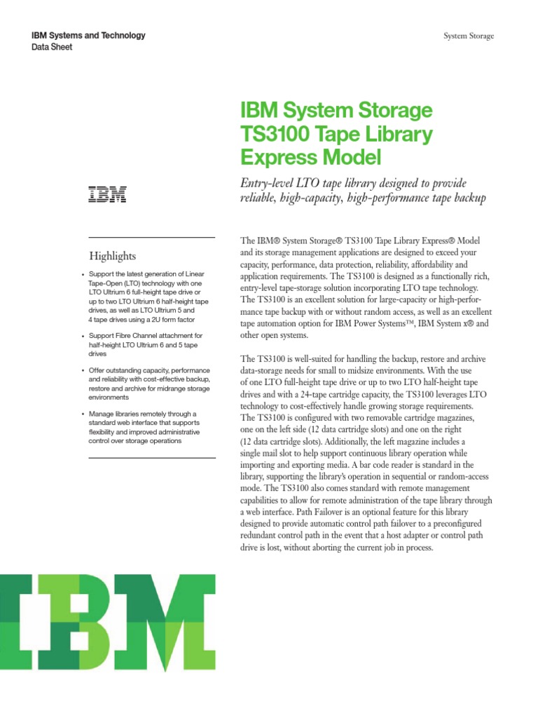 IBM System Storage TS3100 Tape Library Express Model PDF