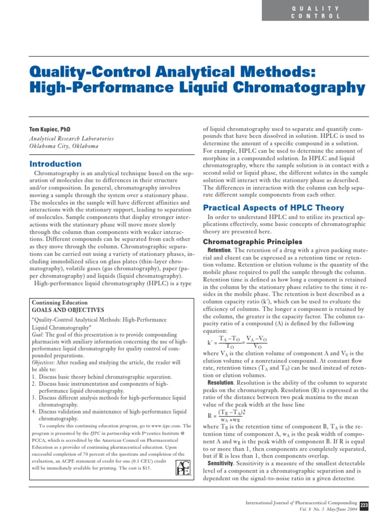 HPLC: Principles and Applications | PDF | Chromatography | High ...