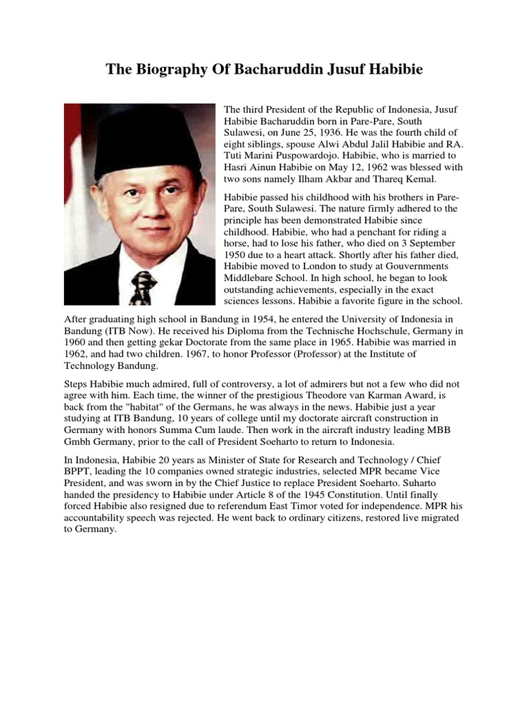 Biography Bj Habibie Government Armed Conflict