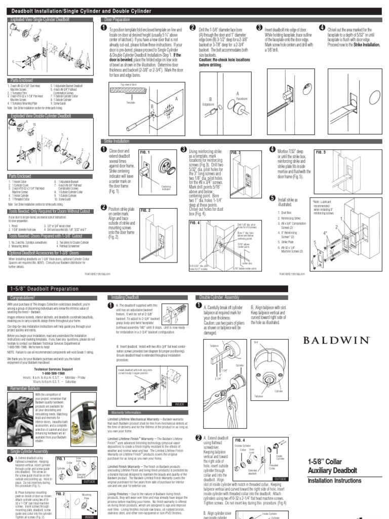 Baldwin Deadbolt Install PDF Screw Drill