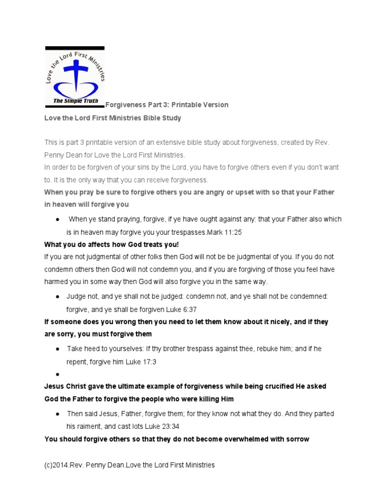 Printable Bible Study on Forgiveness | PDF | Forgiveness | Sin