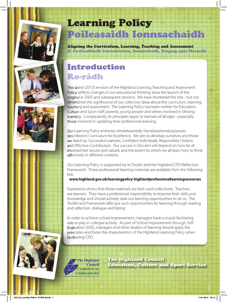 Highland Learning Policy Overview | PDF | Educational Assessment | Learning