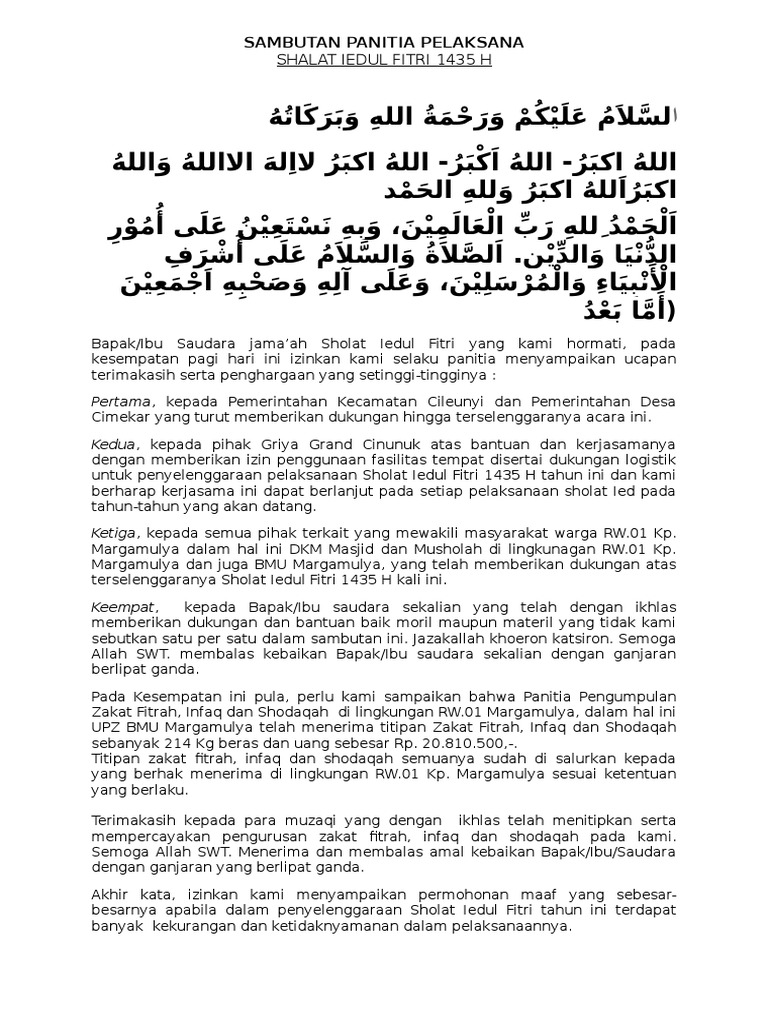 Sambutan Ketua Panitia