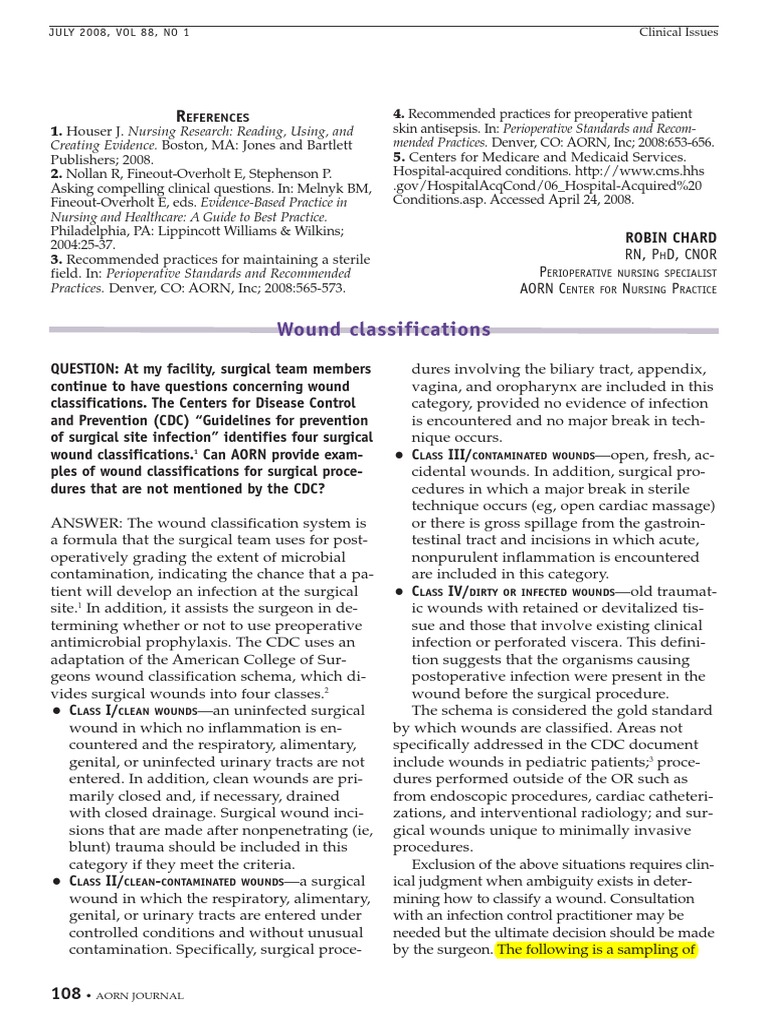 2008 AORN Wound Classifications Surgery Wound