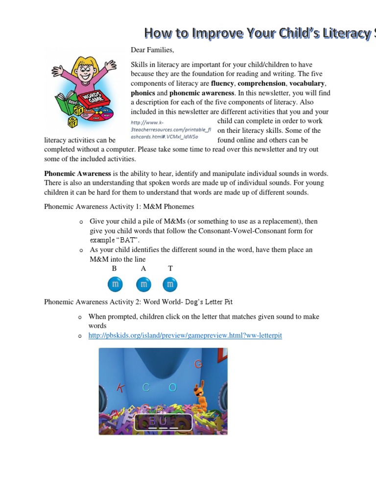 literacy brochure Phonics Vocabulary