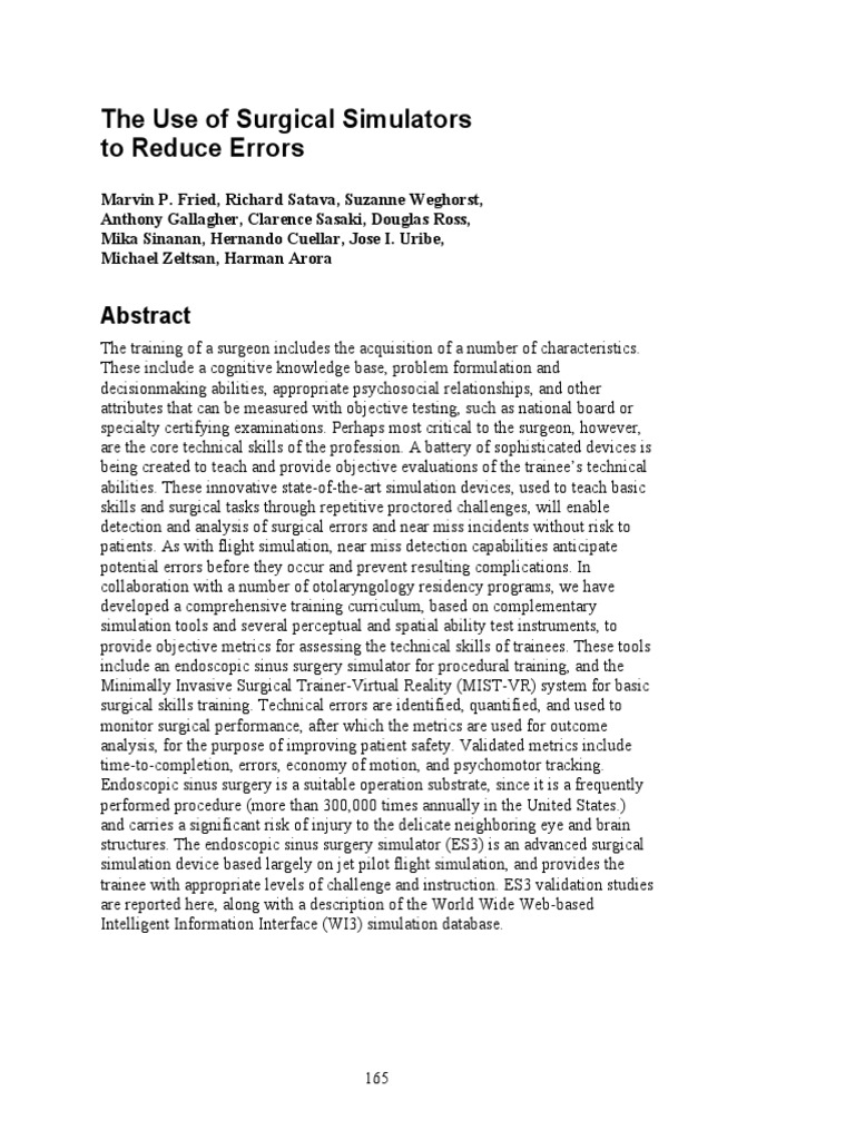 The Use of Surgical Simulators To Reduce Errors | PDF | Simulation ...