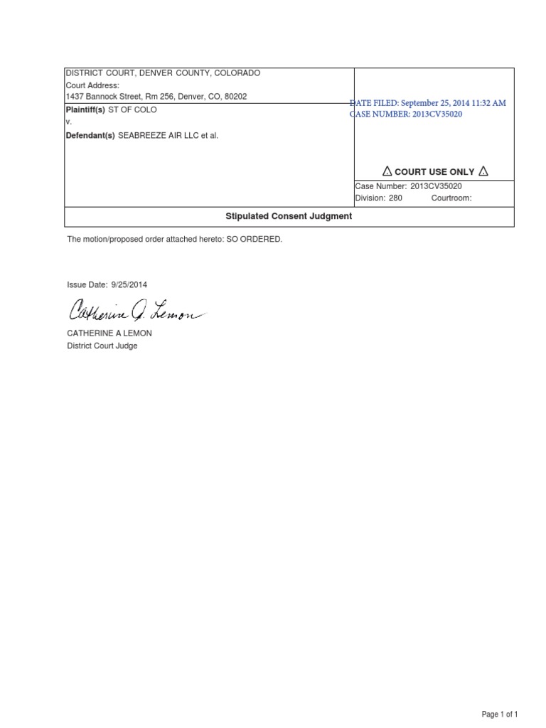 Seabreeze Air Consent Judgment | PDF | Consent Decree | Lawsuit