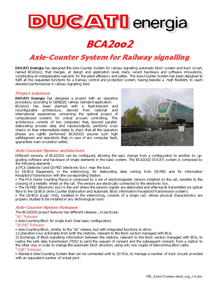 Axle-Counter System Overview BCA2oo2 | PDF | Rail Transport | Sensor