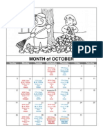 Month of October: Sunday Monday Tuesday Wednesday Thursday Friday Saturday