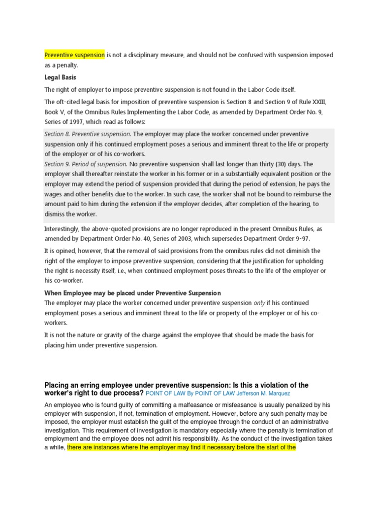 Re Preventive Suspension PDF Employment Due Process Clause