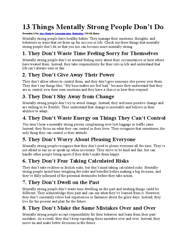 13 Habits of Mentally Strong People | PDF | Psychology | Psychological ...
