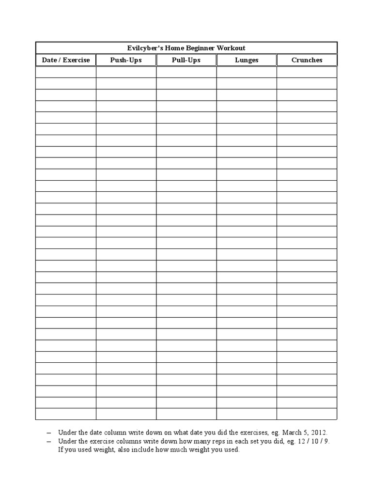 Beginner Workout Log Template | PDF | Language Arts & Discipline