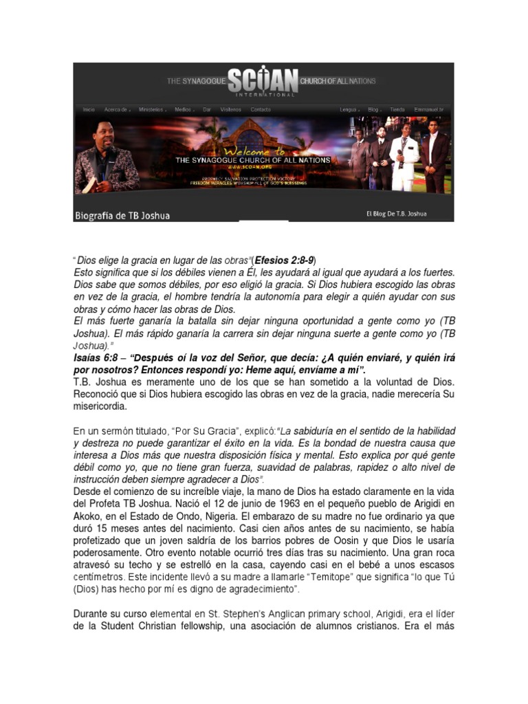 Dios Elige La Gracia en Lugar de Las Obras - TB Joshua | PDF | Cristo ...