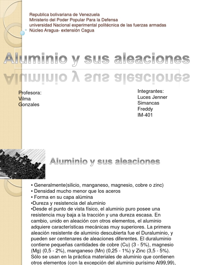 Aluminio y Sus Aleaciones Exposicion | PDF | Rieles | Ciencias fisicas