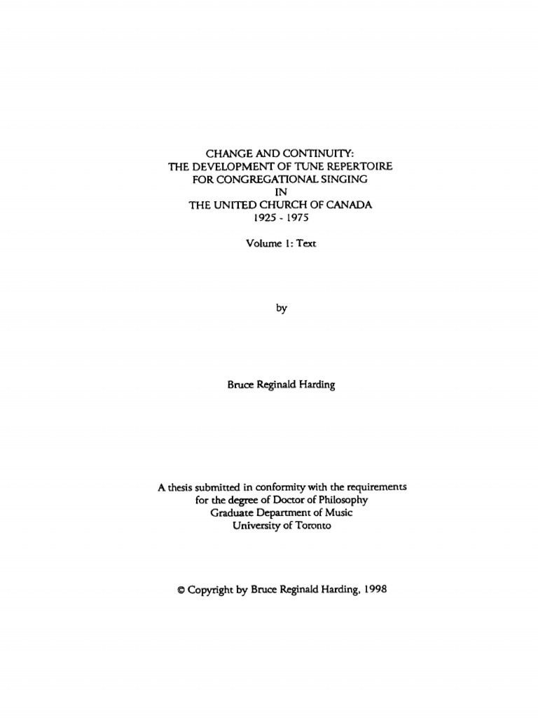 Change And Continuity The Development Of Tune Repertoire For Congregational Singing In The United Church Of Canada 1925 1975 Pdf Hymns Presbyterianism
