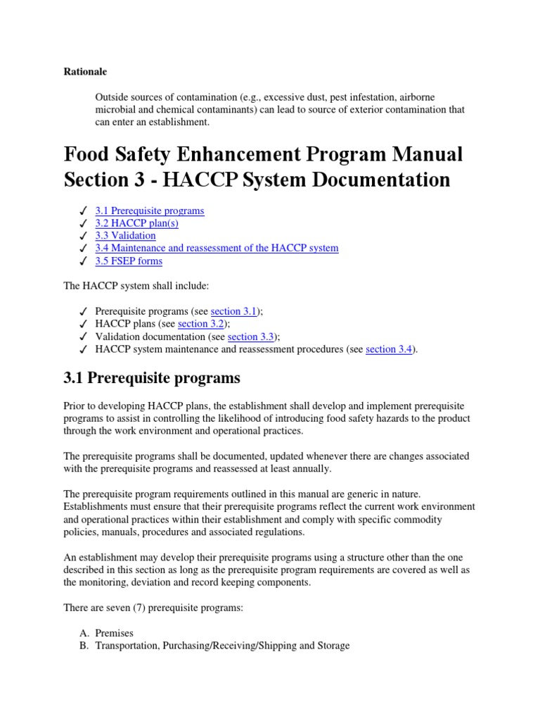 HACCP Prerequisite Programs Overview | PDF | Food Safety | Hygiene