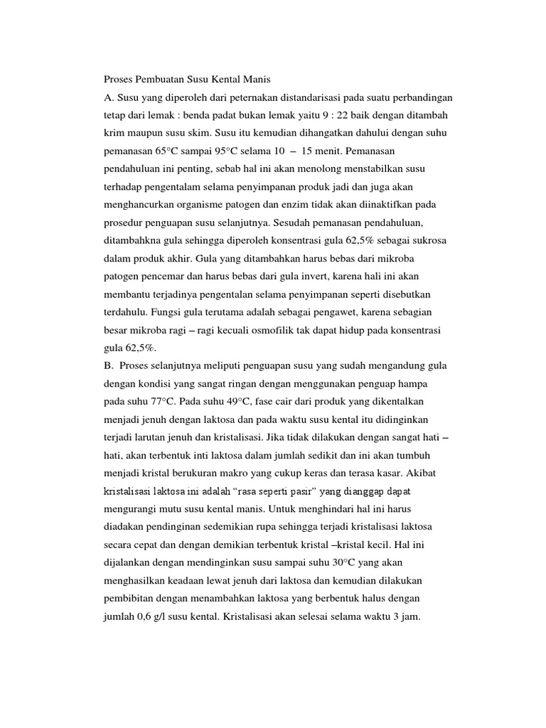 Proses Pembuatan Susu Kental Manis | PDF