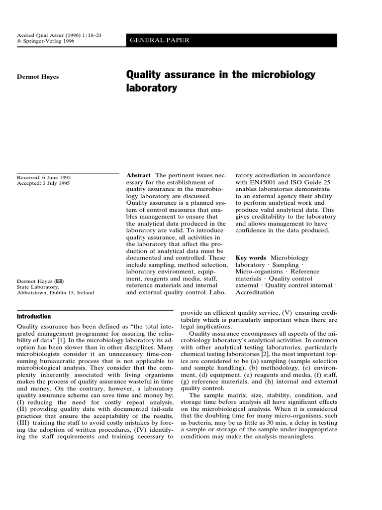 Quality Assurance in Microbiology Labs PDF Quality Assurance