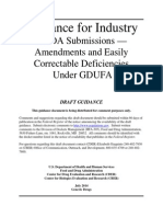 Guidance For Industry: ANDA Submissions Amendments and Easily Correctable Defeciencies Under GDUFA