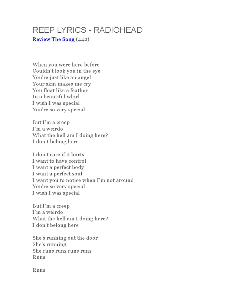 Reep Lyrics - Radiohead: Review The Song | PDF | Music Industry ...
