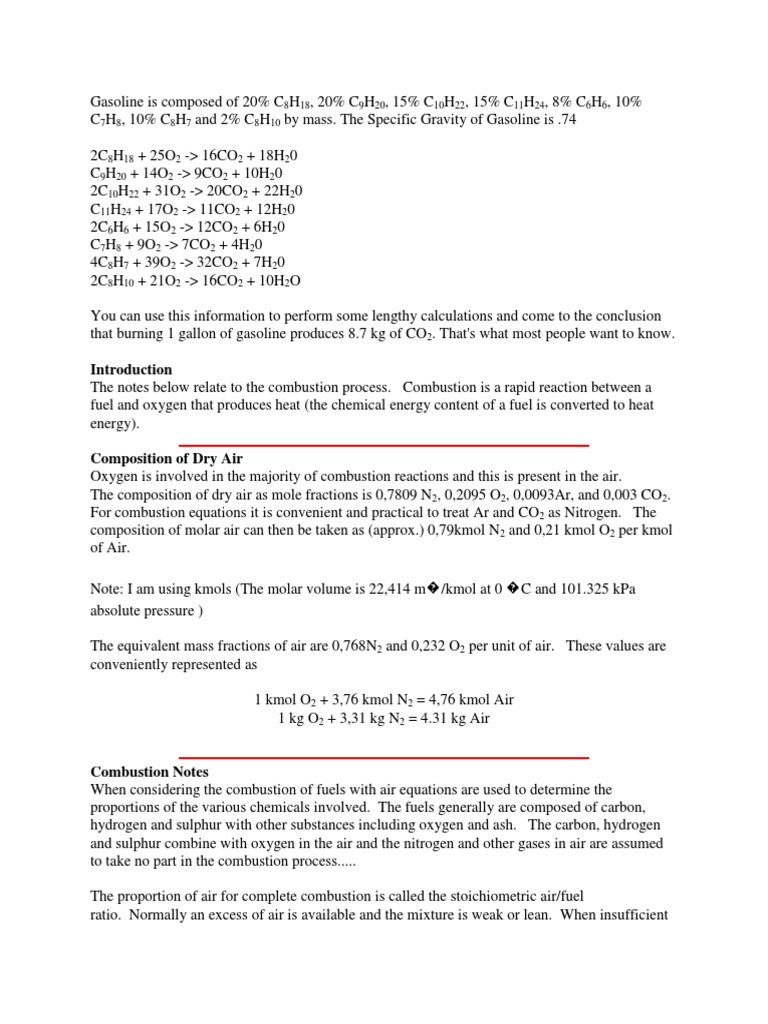 Combustion Equation of Gasoline and Diesel Combustion Hydrogen