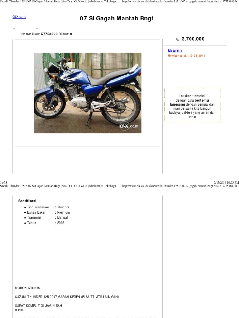  Suzuki  Thunder  125  2007 Si Gagah Mantab Bngt Bisa Tt 