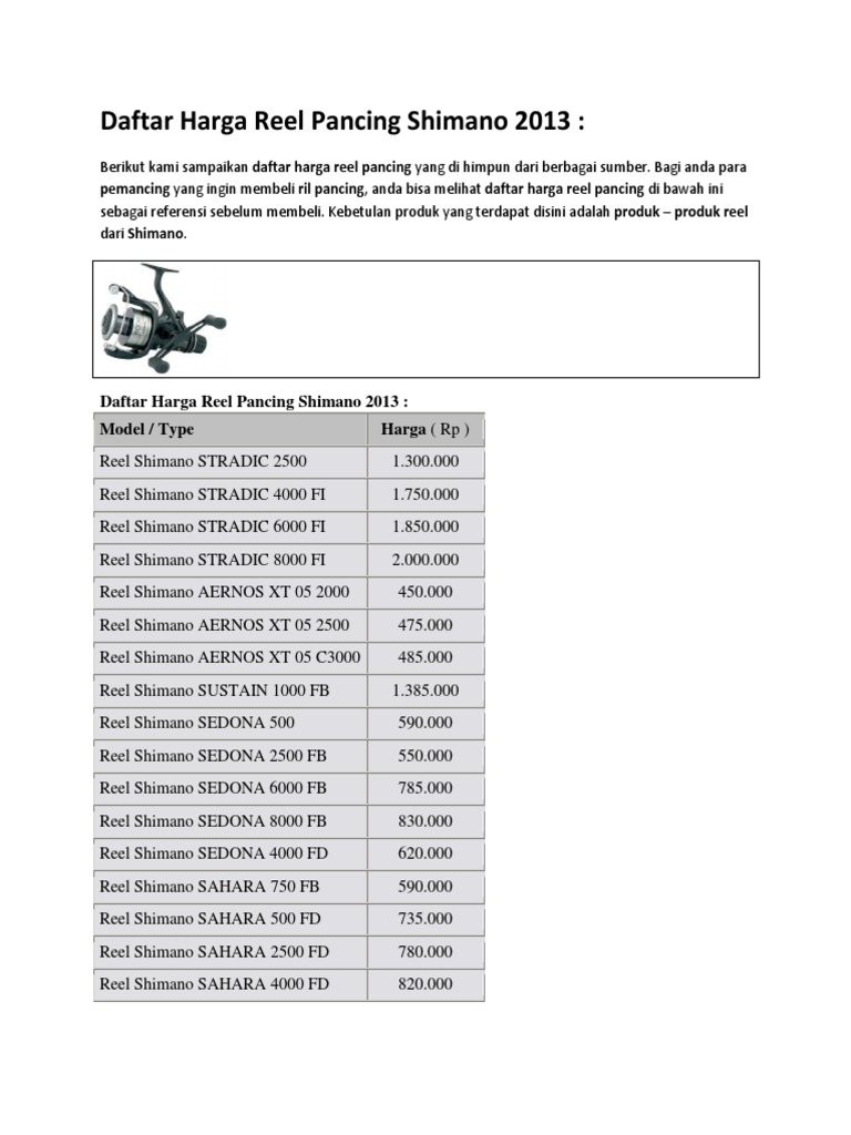 daftar harga reel shimano terbaru Daftar Harga Reel Pancing Shimano 2013