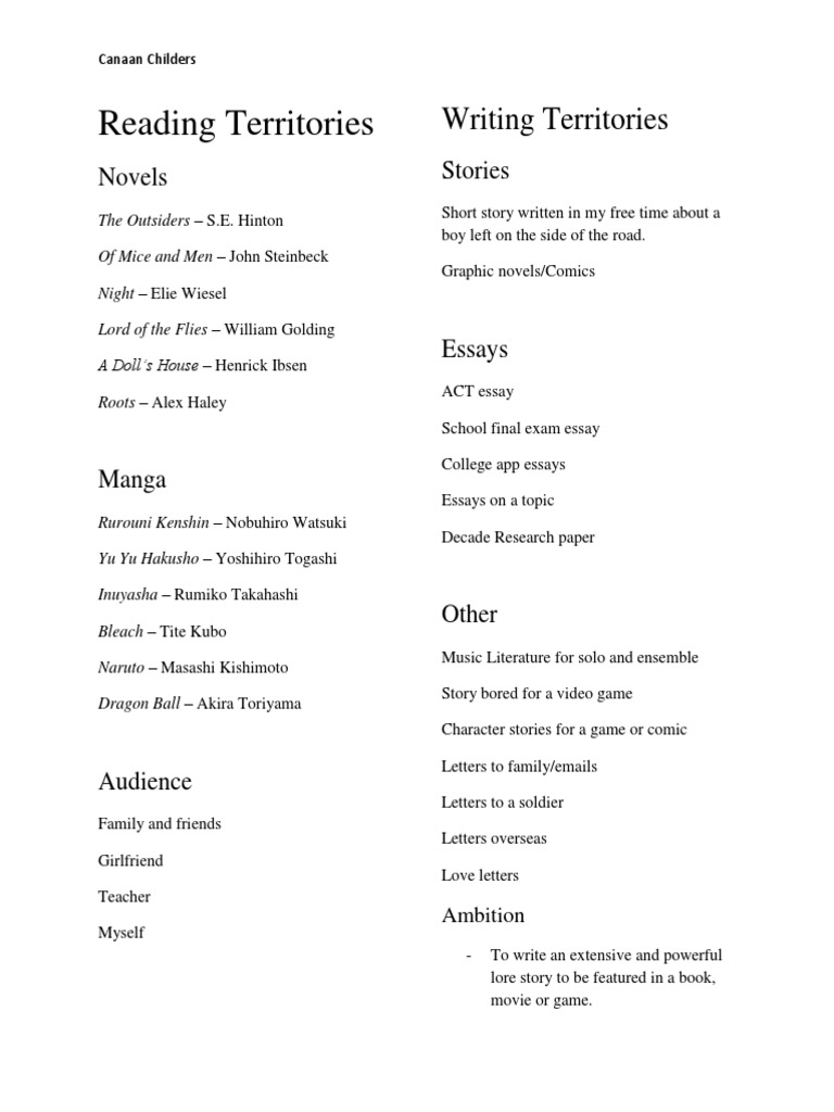 Canaan's Reading & Writing Interests | PDF
