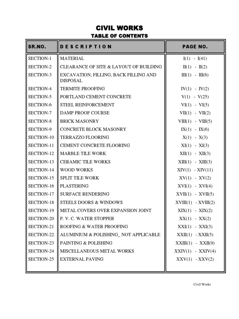 Technical Specifications Civil Works Varnish Concrete