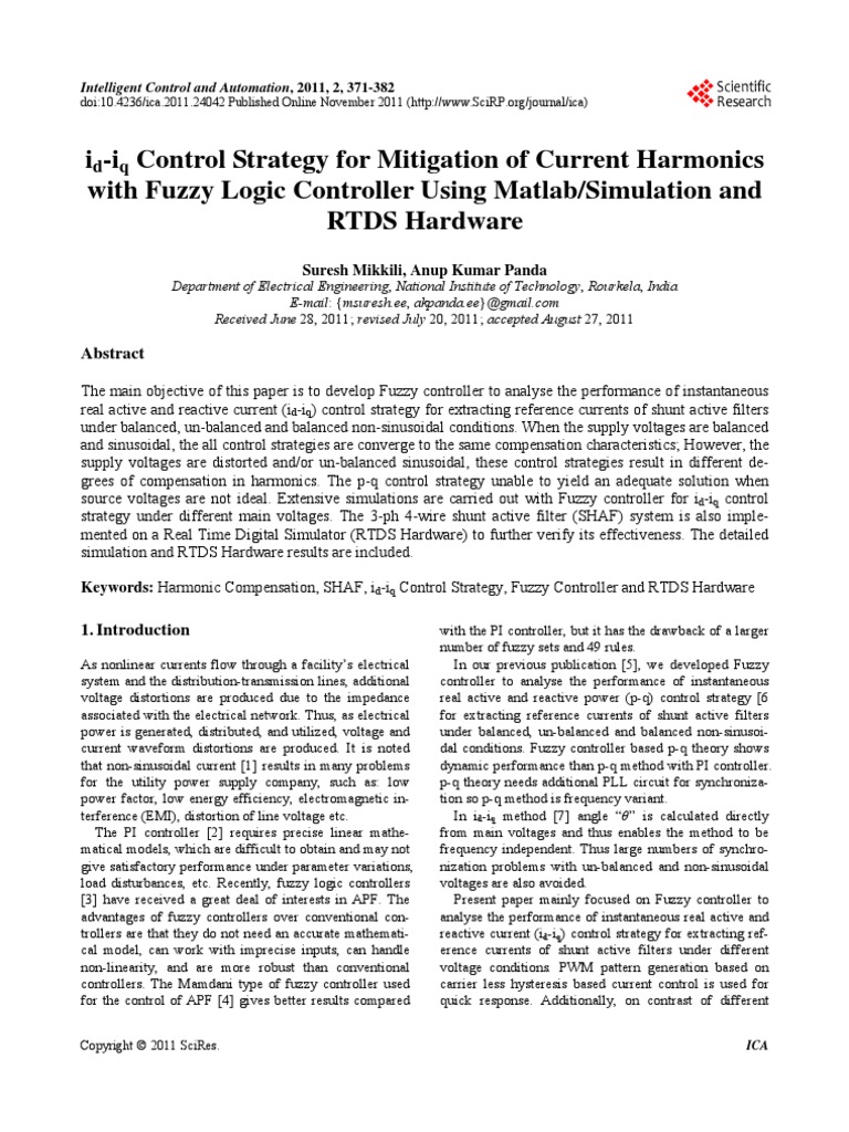 I - I Control Strategy For Mitigation of Current Harmonics With Fuzzy ...