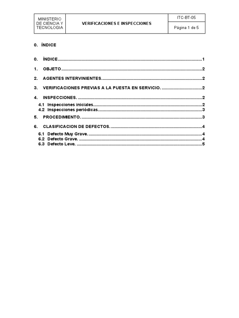 Verificaciones e Inspecciones ITC-BT-05 | PDF | Regulación | Vatio