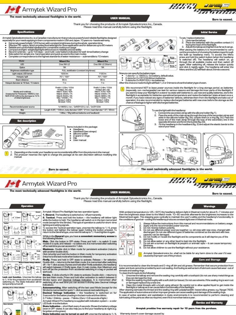 Wizard PRO v1 5 Manual En Headlamp Flashlight Battery (Electricity)